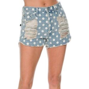 Revolve Mink pink Sugar Magnolia Jean Shorts Polka Dot Cut offs High Waist